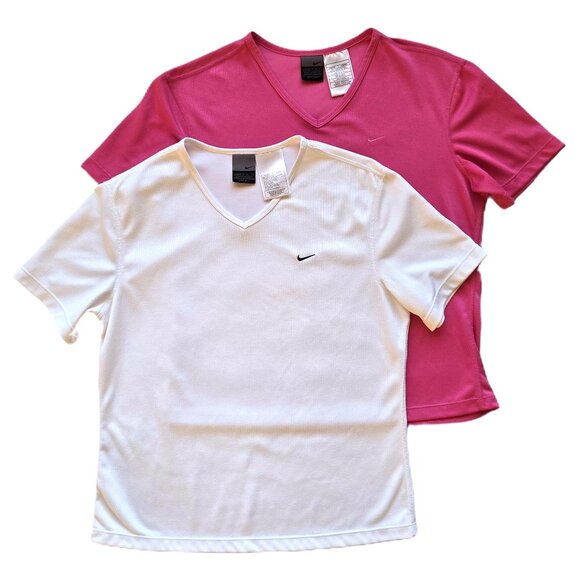 Set of 2 AS-NEW Nike Dri-Fit V-Neck Activewear Athletic Tops Short Sleeve Shirts - Picture 1 of 9